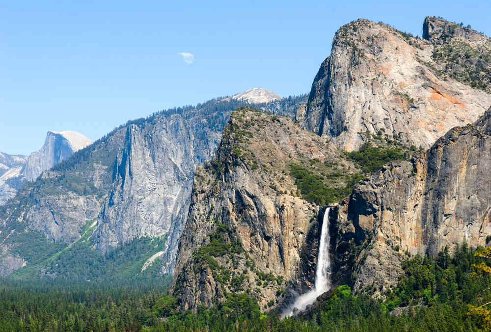 Bridal Veil Falls in Yosemite National Park cascading dramatically 620 feet down into the valley below