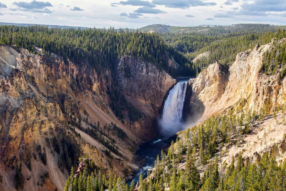 lower canyon falls in april at yellowstone national park
