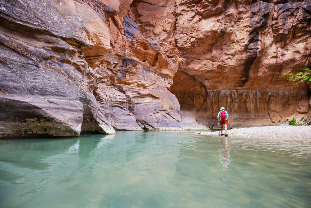 Hiking The Narrows in Zion during the summertime