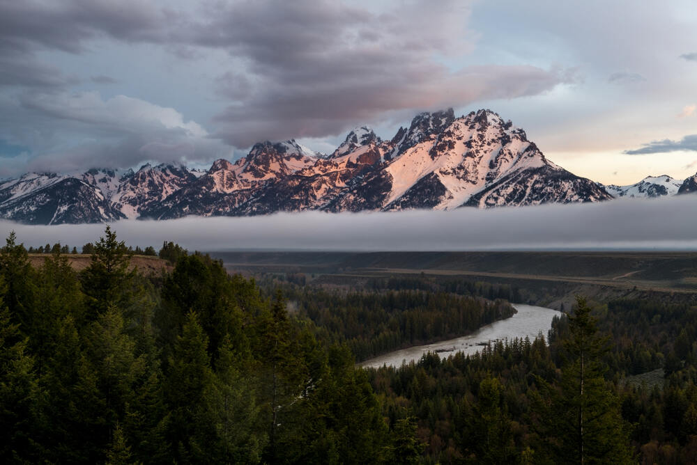 view of the Snake River Overlook along the 42 Mile Scenic Drive at grand teton national park
