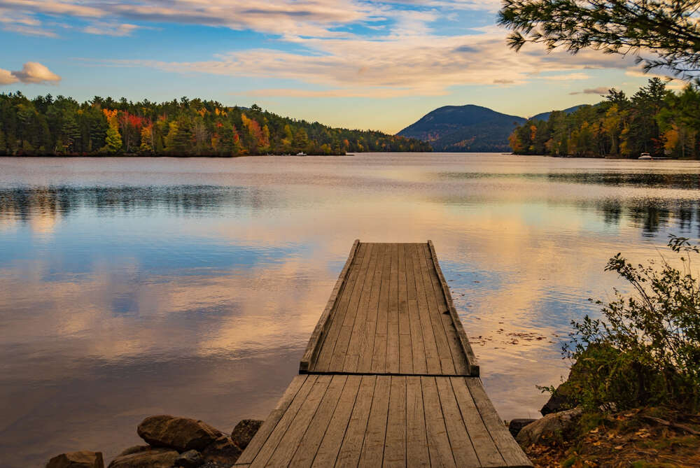 long pond in acadia np at sunset. A great location to spot beavers