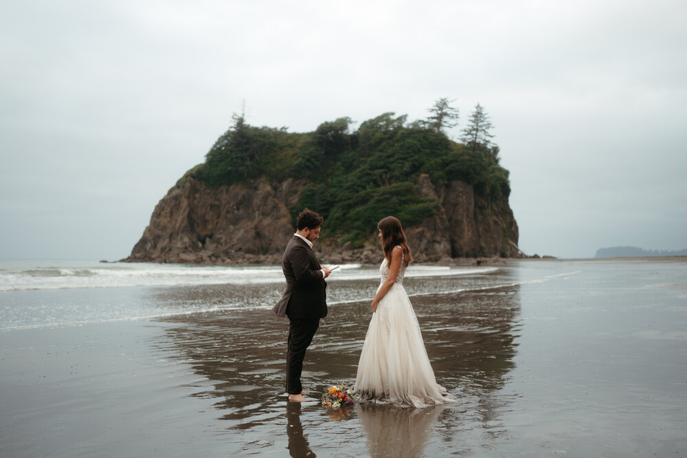 A happy couple elope along the shoreline of Olympic National Park